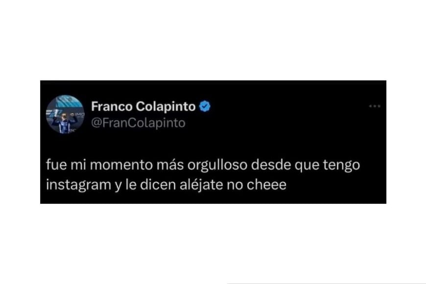 Mensaje de Colapinto en sus redes sociales