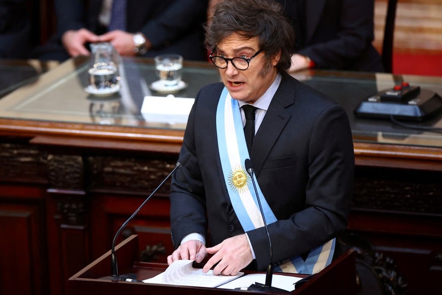 Argentine President Javier Milei presents the fiscal year 2025 budget, at the National Congress in Buenos Aires, Argentina, September 15, 2024. REUTERS/Agustin Marcarian