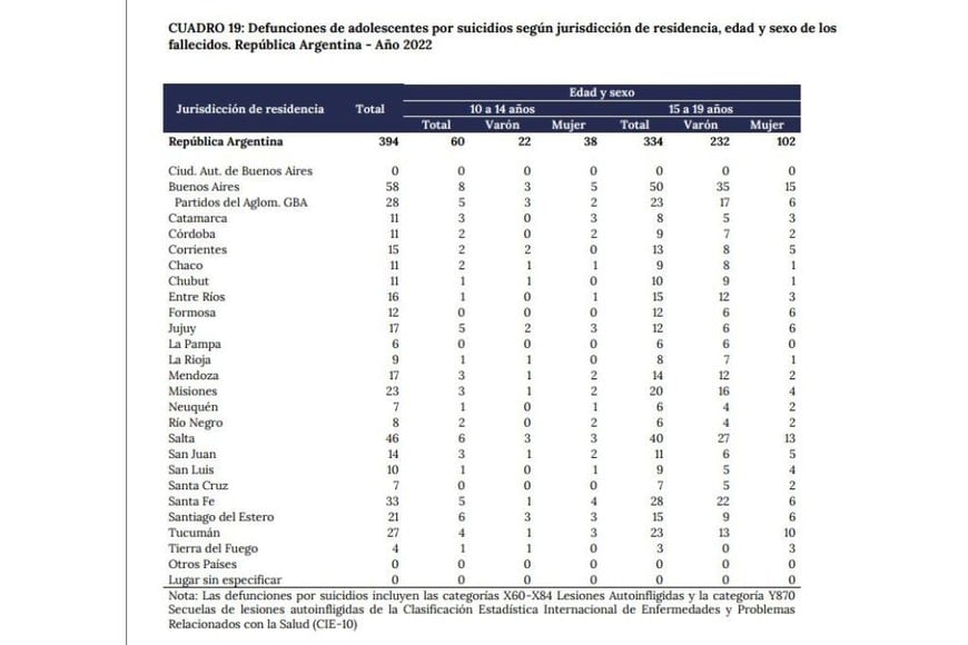 El cuadro del Ministerio de Salud nacional muestra los casos por jurisdicción, edad y sexo de los fallecidos.