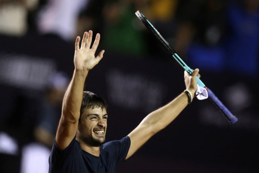 Tennis - ATP 500 - Rio Open - Jockey Club Brasileiro, Rio De Janeiro, Brazil - February 24, 2024 
Argentina's Mariano Navone celebrates after winning his semi final match against Britain's Cameron Norrie REUTERS/Ricardo Moraes