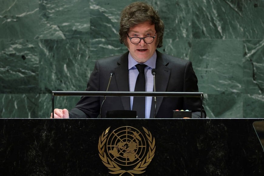 Argentina's President Javier Milei addresses the 79th United Nations General Assembly at U.N. headquarters in New York, U.S., September 24, 2024.  REUTERS/Mike Segar