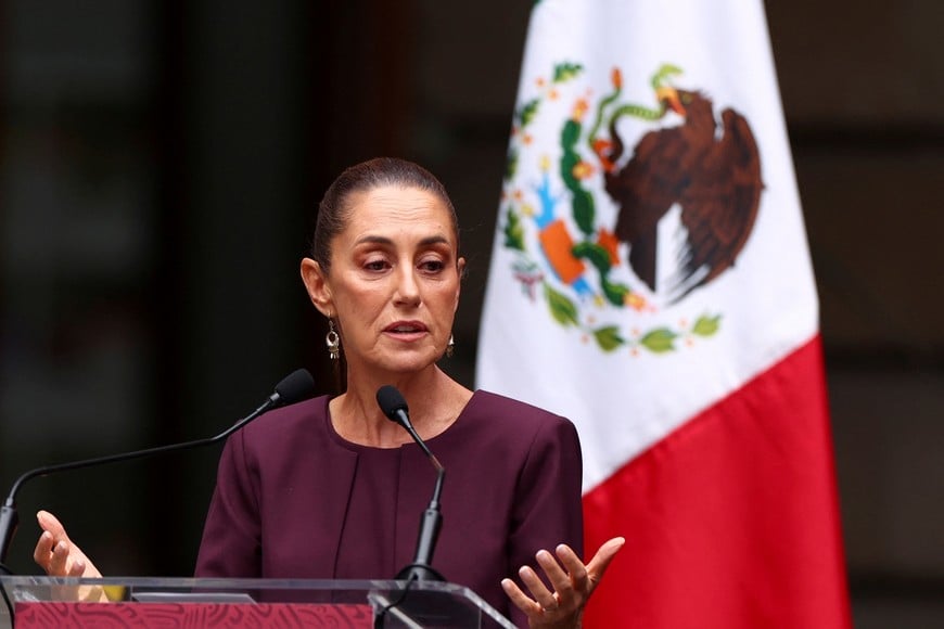 Mexico's President-elect Claudia Sheinbaum speaks after the Spanish government said that it will not send any representatives to the historic ceremony to protest that Spanish King Felipe VI was not invited during her speech at the inauguration of the Museo Vivo del Muralismo in Mexico City, Mexico September 25, 2024 REUTERS/Raquel Cunha