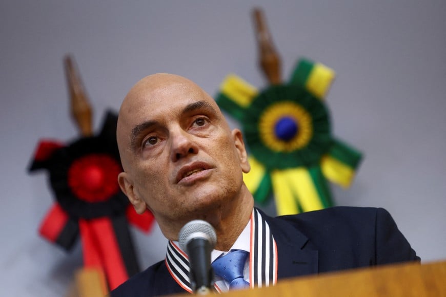 Brazil's Supreme Court Judge Alexandre de Moraes attends an event where he received a tribute by the Public Ministry of Sao Paulo, after the Brazilian Supreme Court ordered an immediate suspension of social media platform X in the country, in Sao Paulo, Brazil August 30, 2024. REUTERS/Carla Carniel