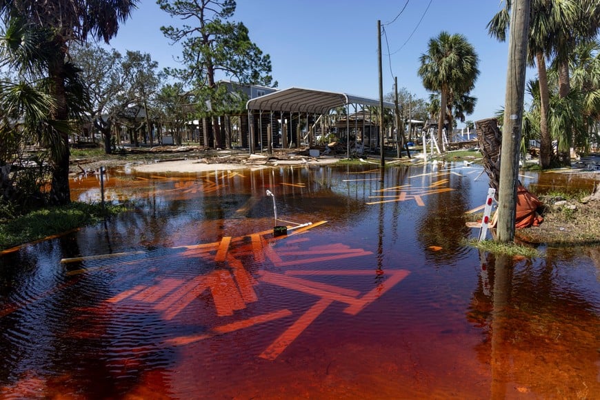 Homes are leveled in the aftermath of Hurricane Helene in Horseshoe Beach, Florida, U.S., September 27, 2024.   REUTERS/Kathleen Flynn