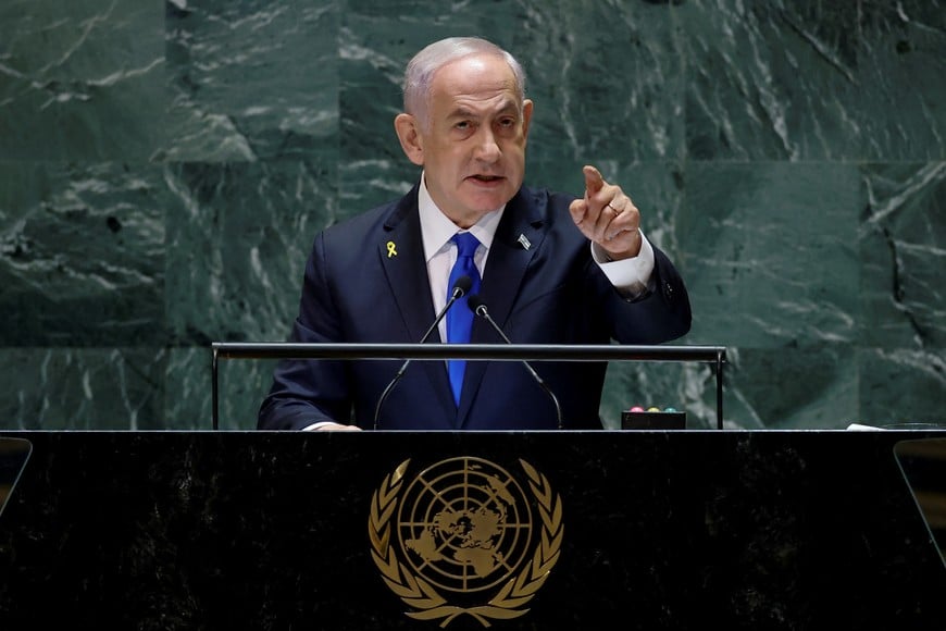 Israel's Prime Minister Benjamin Netanyahu addresses the 79th United Nations General Assembly at U.N. headquarters in New York, U.S., September 27, 2024.  REUTERS/Eduardo Munoz