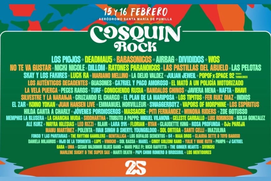 La grilla completa del Cosquín Rock 2024