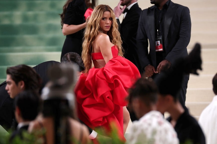 Shakira poses at the Met Gala, an annual fundraising gala held for the benefit of the Metropolitan Museum of Art's Costume Institute with this year's theme 'Sleeping Beauties: Reawakening Fashion' in New York City, New York, U.S., May 6, 2024. REUTERS/Carlos Barria