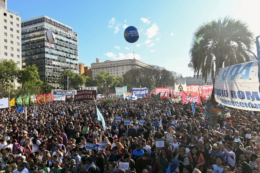 Argentine university students, unions, and social groups protest against Argentina's President Javier Milei's promise to veto a law to finance universities, in Buenos Aires, Argentina, October 2, 2024. REUTERS/Pedro Lazaro Fernandez