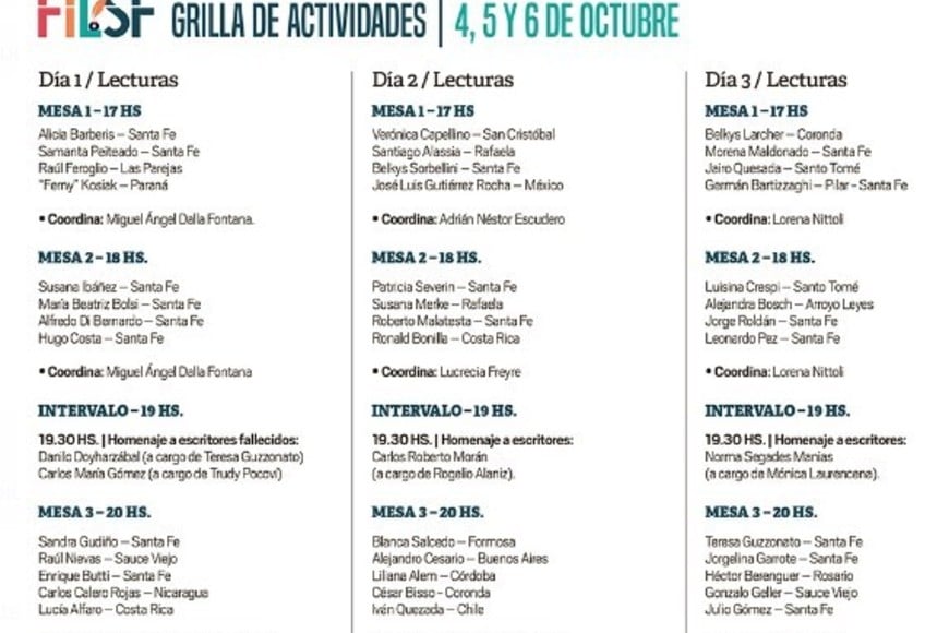 La grilla de actividades.