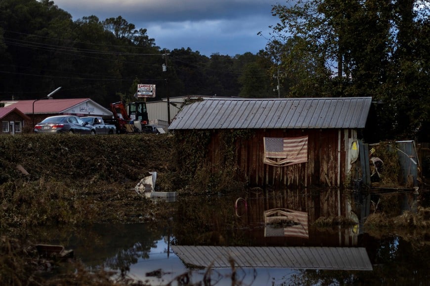 A residential area is flooded following the passing of Hurricane Helene, in Swannanoa, North Carolina, U.S., October 3, 2024. REUTERS/Eduardo Munoz