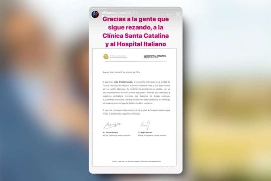 "Gracias a la gente que sigue rezando", el mensaje de Elba Marcovecchio en Instagram