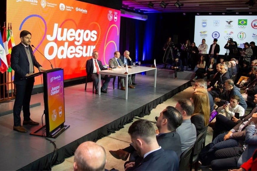 Pullaro presentó el pasado 11 de septiembre el plan de obras de infraestructura que la provincia llevará adelante en las ciudades de Rosario, Rafaela y Santa Fe, que serán sedes de los Juegos Odesur del 12 al 26 de septiembre del 2026.  Crédito: Archivo El Litoral.