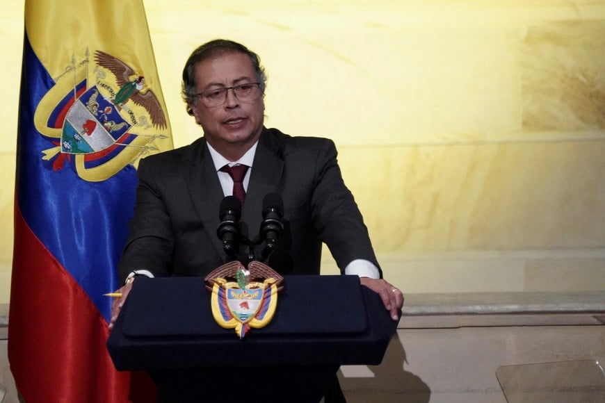 FILE PHOTO: Colombian President Gustavo Petro speaks as Colombia's congress opens its new session, in Bogota, Colombia July 20, 2024. REUTERS/Nathalia Angarita/File Photo