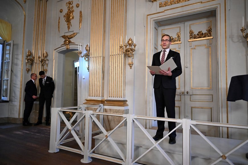 The Swedish Academy's permanent secretary Mats Malm speaks as he announces that the South Korean writer Han Kang will be awarded the 2024 Nobel Prize in Literature at the Swedish Academy in Stockholm, Sweden October 10, 2024.  TT News Agency/Jessica Gow/via REUTERS      ATTENTION EDITORS - THIS IMAGE WAS PROVIDED BY A THIRD PARTY. SWEDEN OUT. NO COMMERCIAL OR EDITORIAL SALES IN SWEDEN.