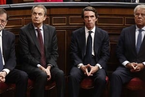 Alternancia en España. De izquierda a derecha: Mariano Rajoy (PP), José Luis Rodríguez Zapatero (PSOE), José María Aznar (PP) y Felipe González (PSOE). Gentileza