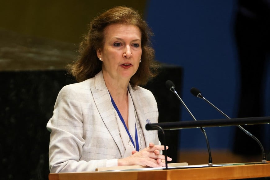 Argentina's Minister of Foreign Affairs Diana Elena Mondino addresses the "Summit of the Future" in the General Assembly Hall of the United Nations Headquarters in New York City, U.S., September 22, 2024. REUTERS/Caitlin Ochs