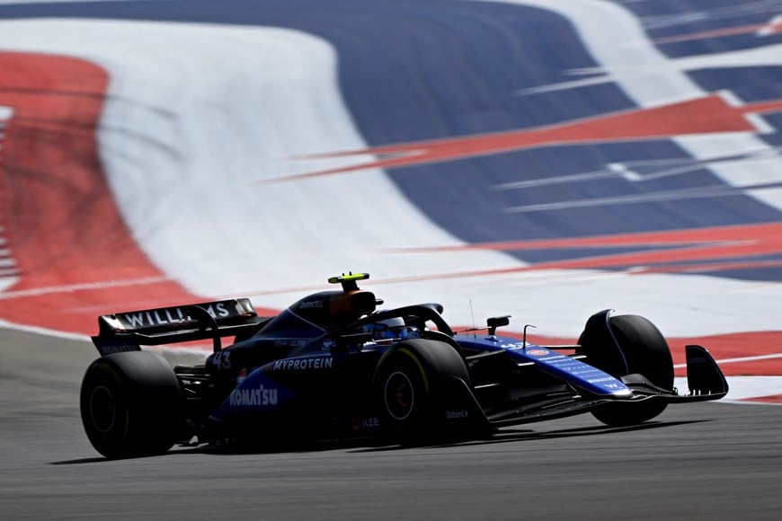 Oct 19, 2024; Austin, Texas, USA; Williams Racing driver Franco Colapinto (43) of Team Argentina drives during the Sprint Race in the 2024 Formula One US Grand Prix at Circuit of the Americas. Mandatory Credit: Jerome Miron-Imagn Images