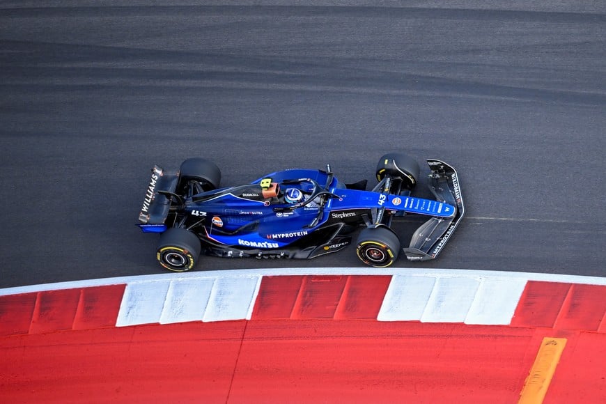 Oct 18, 2024; Austin, Texas, USA; Williams Racing driver Franco Colapinto (43) of Team Argentina drives during qualifying for the Sprint Race before the 2024 US Grand Prix at Circuit of the Americas. Mandatory Credit: Jerome Miron-Imagn Images