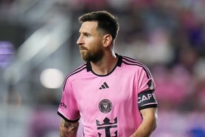 Oct 19, 2024; Fort Lauderdale, Florida, USA;  Inter Miami CF forward Lionel Messi (10) looks on during the second half against the New England Revolution at Chase Stadium. Mandatory Credit: Rich Storry-Imagn Images