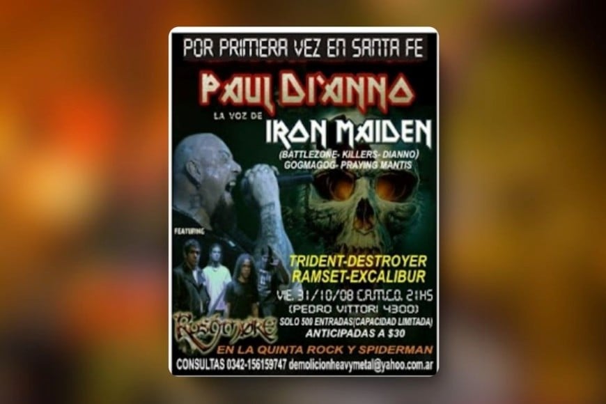 El flyer de Paul Di'Anno en Santa Fe.