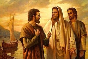 Santiago y Juan consultan a Jesús. El mensaje de Cristo no ha penetrado lo suficiente en sus vidas. Recreación ilustrativa 