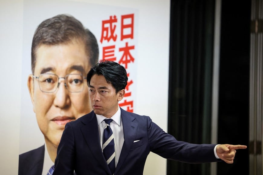 Japan's former Environment Minister Shinjiro Koizumi leaves after speaking to the media at the Liberal Democratic Party's (LDP) headquarters on October 27, 2024, in Tokyo, Japan. Takashi Aoyama/Pool via REUTERS