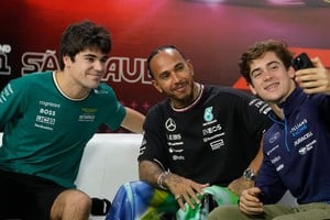 En Brasil. Franco Colapinto protagonizó la primera conferencia de prensa del día con Lewis Hamilton y Lance Stroll. AP