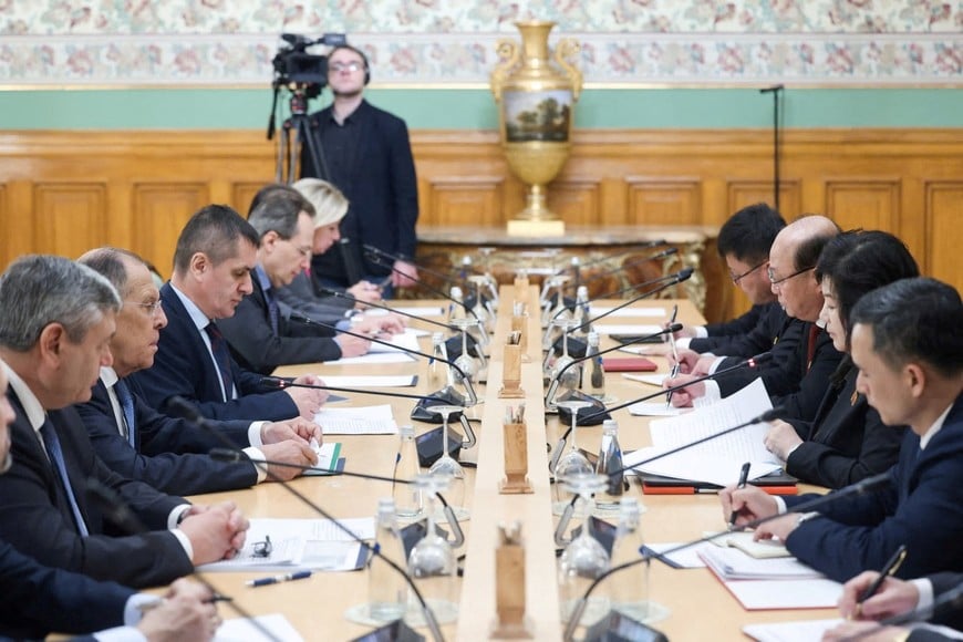 Russian Foreign Minister Sergei Lavrov and his North Korean counterpart Choe Son Hui attend a meeting, in Moscow, Russia, November 1, 2024.  Russian Foreign Ministry/Handout via REUTERS ATTENTION EDITORS - THIS IMAGE HAS BEEN SUPPLIED BY A THIRD PARTY. NO RESALES. NO ARCHIVES. MANDATORY CREDIT.