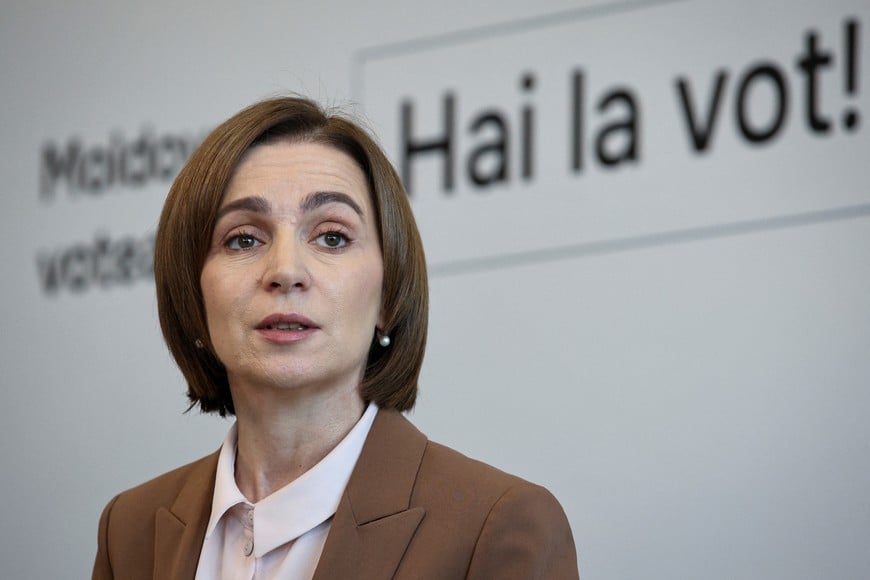 Moldova's incumbent President and presidential candidate Maia Sandu attends a press conference in Chisinau, Moldova November 1, 2024. REUTERS/Vladislav Culiomza