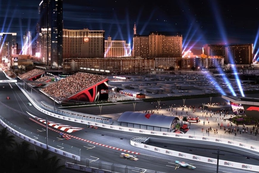 El GP de Las Vegas se correrá en un circuito callejero temporal que incluye partes del Strip de la ciudad.