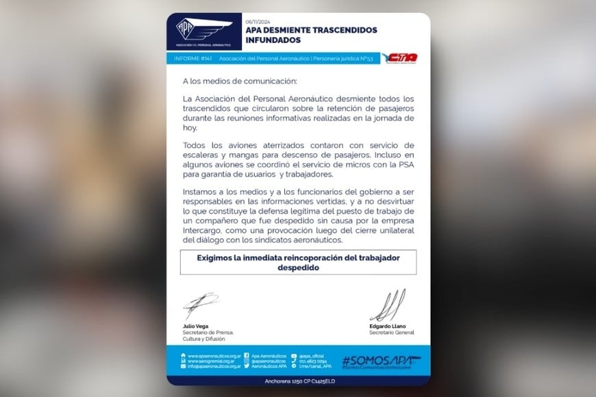 Comunicado de APA.