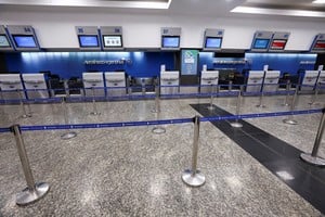 A view of unattended Aerolineas Argentinas check-in desks at the Aeroparque Jorge Newbery airport, during a 24-hour general strike called by transport unions against Argentina's President Javier Milei government's adjustment policy, in Buenos Aires, Argentina, October 30, 2024. REUTERS/Agustin Marcarian