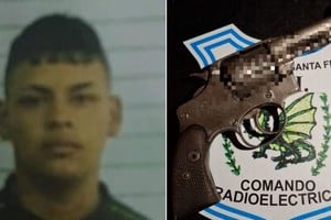 El muchacho recapturado y el arma que llevaba. Momentos antes, habría baleado a otro sujeto en las inmediaciones. Crédito: El Litoral.