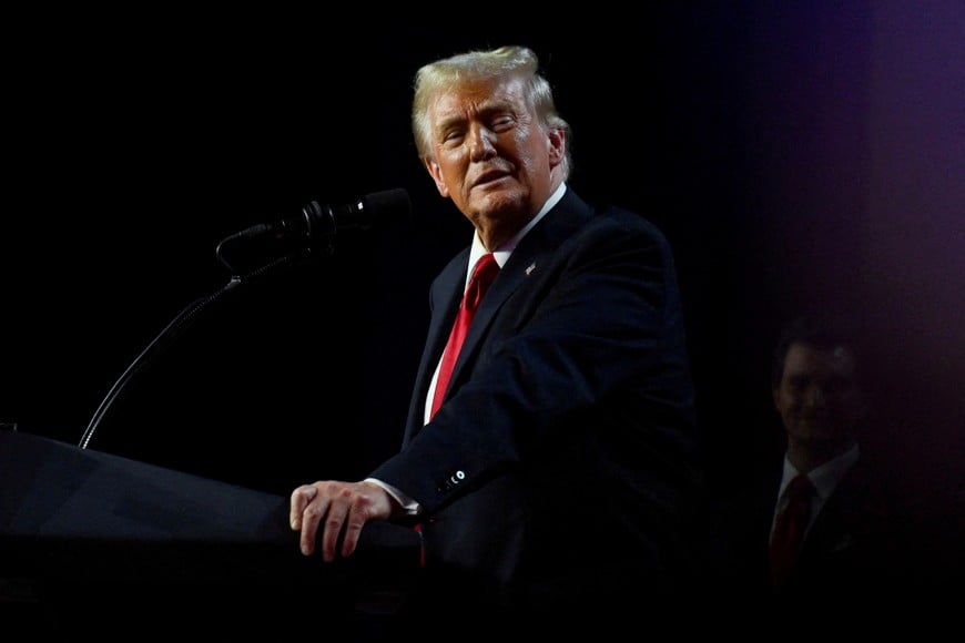 FILE PHOTO: Republican presidential nominee and former U.S. President Donald Trump takes the stage following early results from the 2024 U.S. presidential election in Palm Beach County Convention Center, in West Palm Beach, Florida, U.S., November 6, 2024. REUTERS/Callaghan O'Hare/File Photo