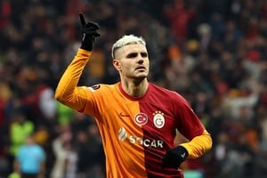 Soccer Football - Europa League - Play-Off - First Leg - Galatasaray v Sparta Prague - RAMS Park, Istanbul, Turkey - February 15, 2024
Galatasaray's Mauro Icardi celebrates scoring their third goal REUTERS/Umit Bektas