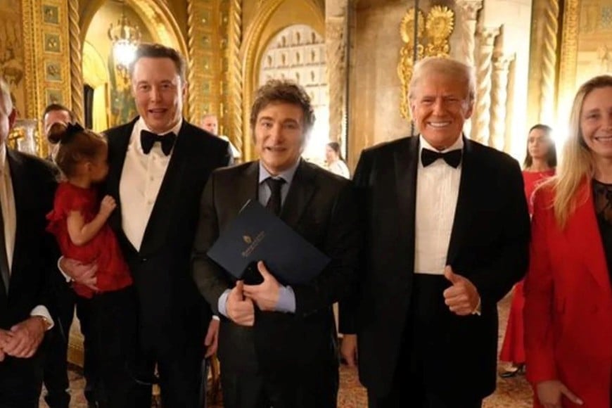 Javier Milei, Gerardo Werthein y Karina Milei fueroon recibidos por Donald Trump, con presencia de Elon Musk.