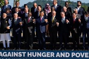 G20 leaders attend an event launching the Global Alliance Against Hunger and Poverty at the G20 Summit at the Museum of Modern Art in Rio de Janeiro, Brazil on Monday, Nov. 18, 2024. Eric Lee/Pool via REUTERS