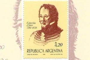 Estampilla con la imagen del Brigadier General Estanislao López, gobernador de la provincia de Santa Fe entre 1818 y 1838, al cumplirse el bicentenario del Estatuto Santafesino de 1819. Archivo El Litoral