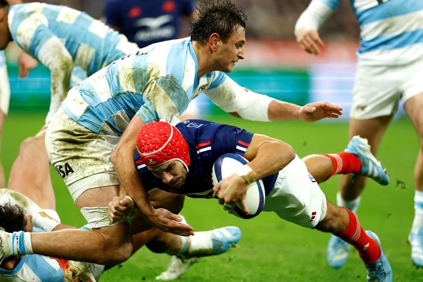 Rugby Union - Autumn Internationals - France v Argentina - Stade de France, Saint-Denis near Paris, France - November 22, 2024
France's Gabin Villiere scores their second try REUTERS/Christian Hartmann