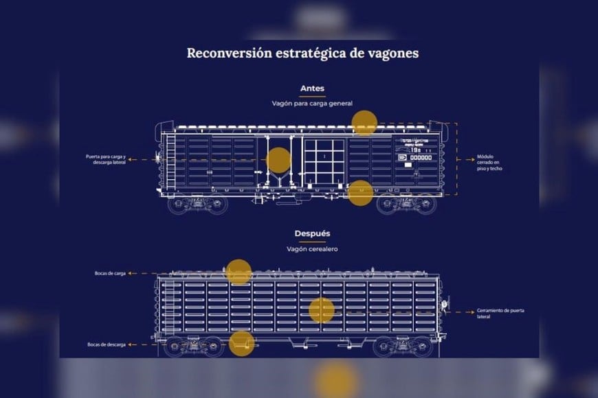 Así será la reconversión de los vagones. Foto: Trenes Argentinos Cargas.