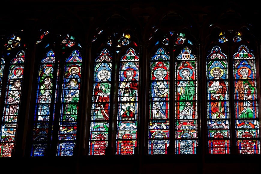 A view of windows inside Notre-Dame de Paris cathedral in Paris, on November 29, 2024. The Notre-Dame Cathedral is set to re-open early December 2024, with a planned weekend of ceremonies on December 7 and 8, 2024, five years after the 2019 fire which ravaged the world heritage landmark and toppled its spire. Some 250 companies and hundreds of experts were mobilised for the five-year restoration costing hundreds of millions of euros.     STEPHANE DE SAKUTIN/Pool via REUTERS