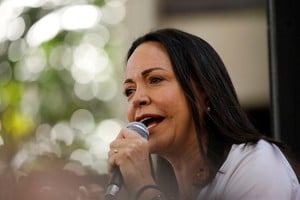 Venezuelan opposition presidential candidate Maria Corina Machado addresses supporters during an event, in Caracas, Venezuela  January 23, 2024. REUTERS/Leonardo Fernandez Viloria