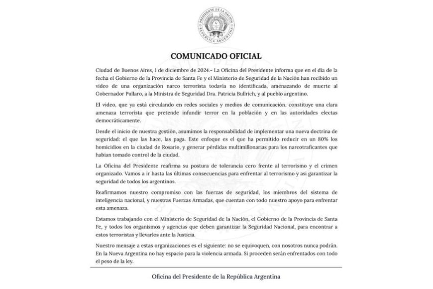 El comunicado de la Oficina del Presidente.