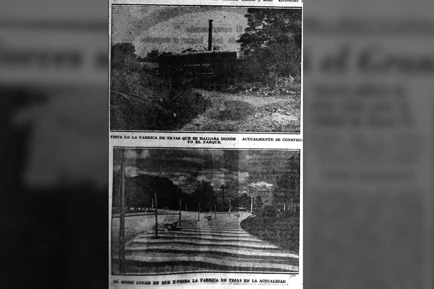 Recorte de El Litoral de diciembre de 1940, días previos a la inauguración del Parque donde se muestra una foto de la antigua chimenea.