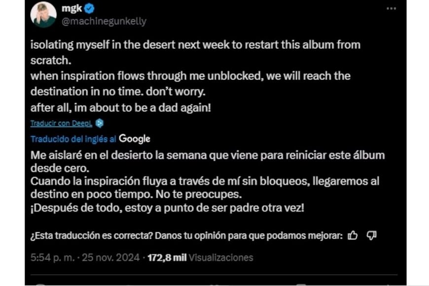 Machine Gun Kelly también compartió su emoción de convertirse nuevamente en padre