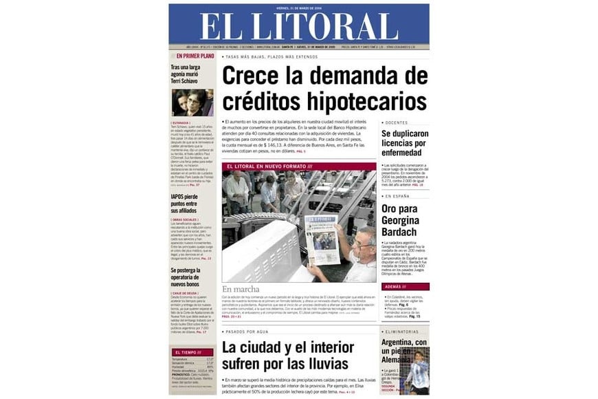 La tapa del diario del 31 de marzo de 2005 con el formato tabloide.