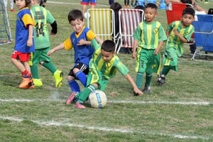 Felices los niños. Cada sábado y en distintas instituciones se llevaron a cabo los encuentros de escuelitas de fútbol. Guillermo Di Salvatore 