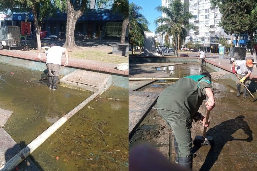 Municipalidad de la Ciudad de Santa Fe limpiando la fuente de El Palomar.