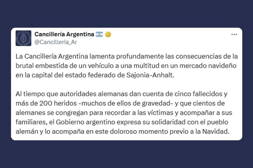 La publicación de Cancillería Argentina.