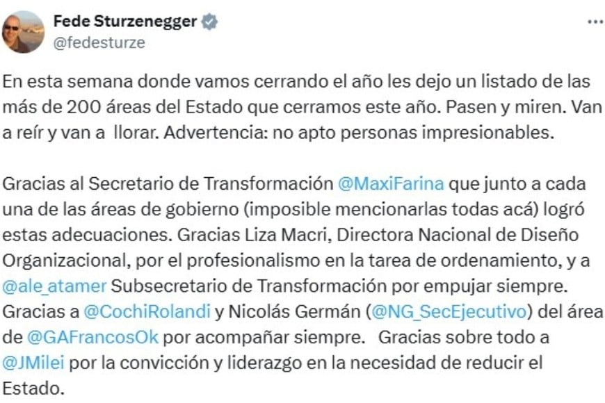 El comentario de Sturzenegger en su cuenta de X.